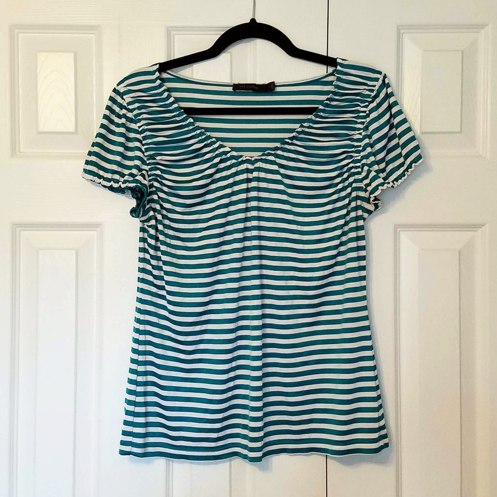 Teal and White Stripe Cap Sleeve Top THE LIMITED